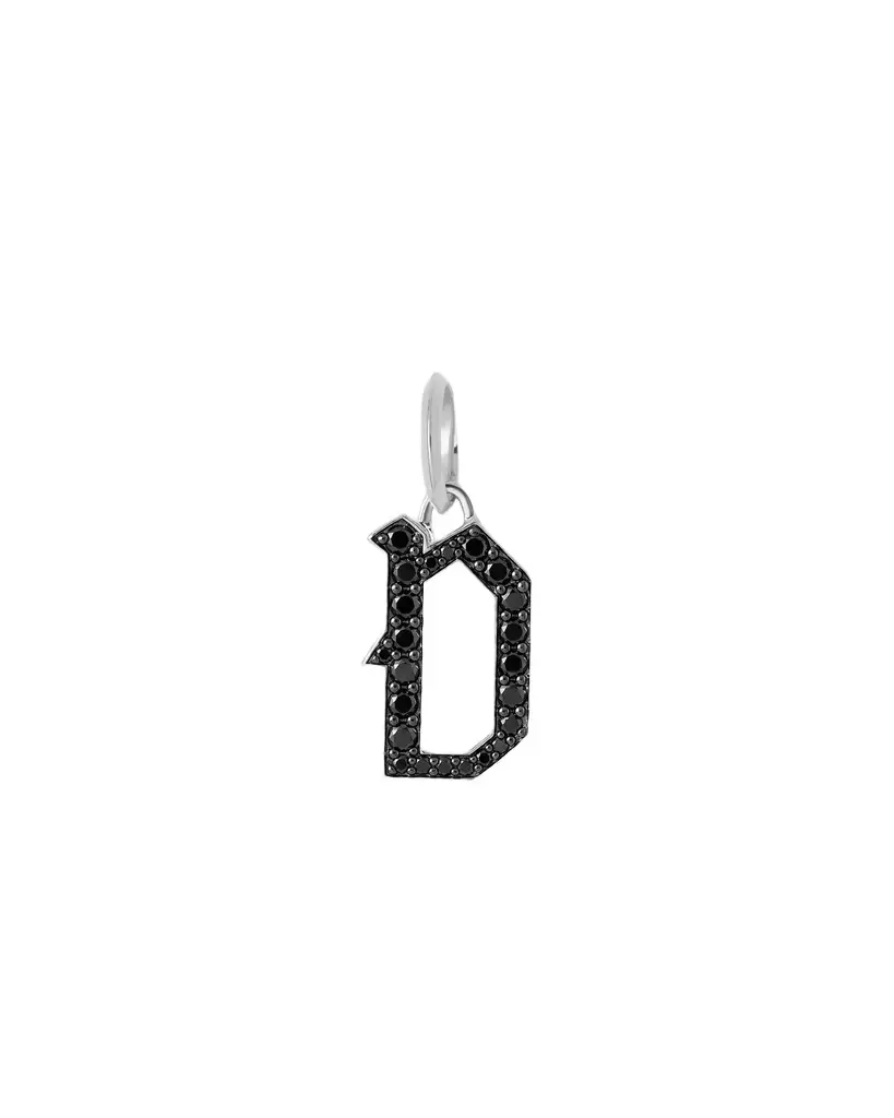 Jennifer Fisher Capital Gothic Letter Charm with Pavé Black Diamonds 18K White Gold / D