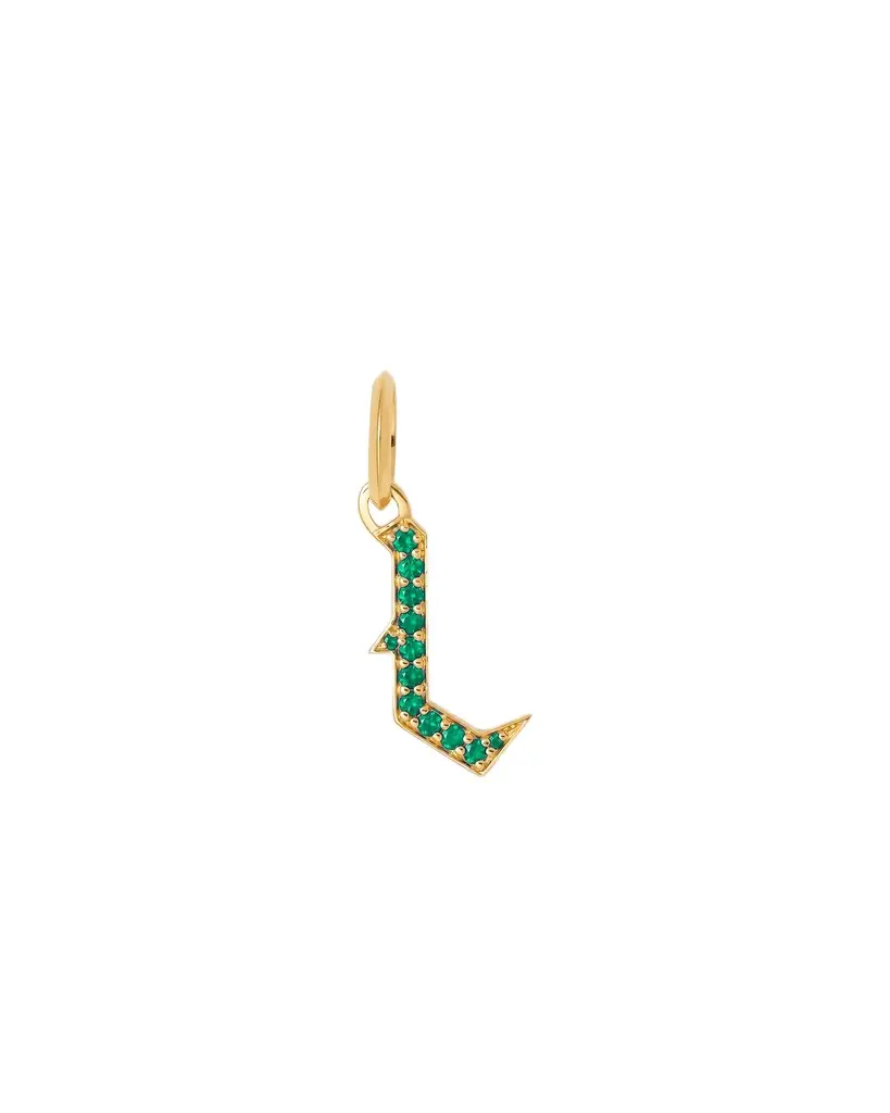 Jennifer Fisher Jennifer Fisher Capital Gothic Letter Charm with Pavé Gemstones Emerald / L