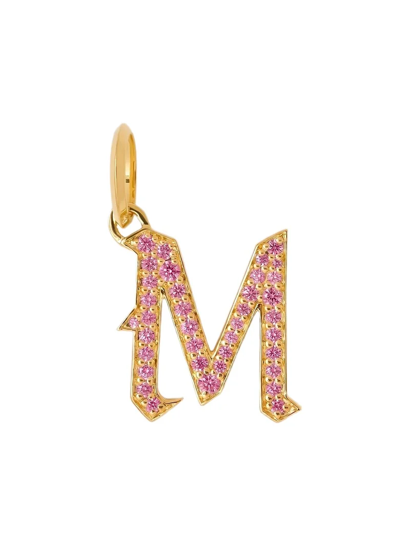 Jennifer Fisher Jennifer Fisher Capital Gothic Letter Charm with Pavé Gemstones Pink Sapphire / M