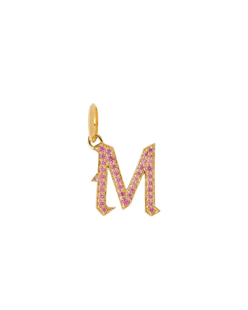 Jennifer Fisher Jennifer Fisher Capital Gothic Letter Charm with Pavé Gemstones Pink Sapphire / M