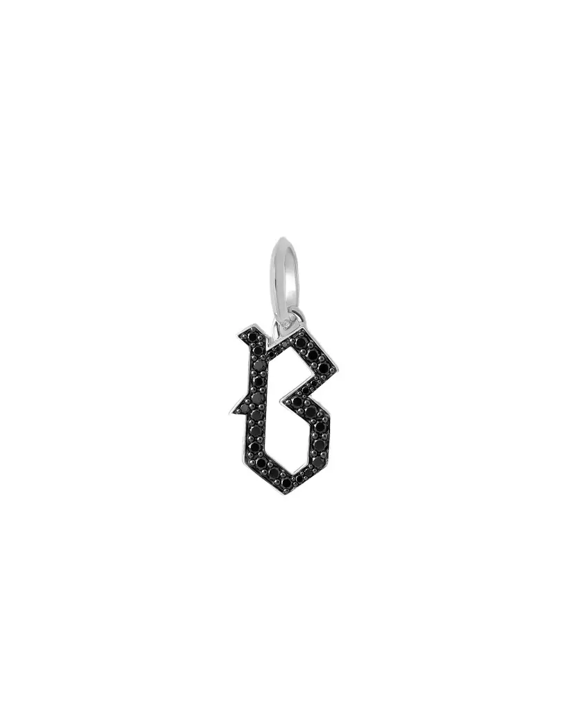 Jennifer Fisher Capital Gothic Letter Charm with Pavé Black Diamonds 18K White Gold / B Jennifer Fisher Capital Gothic Letter Charm with Pavé Black Diamonds 18K White Gold / B