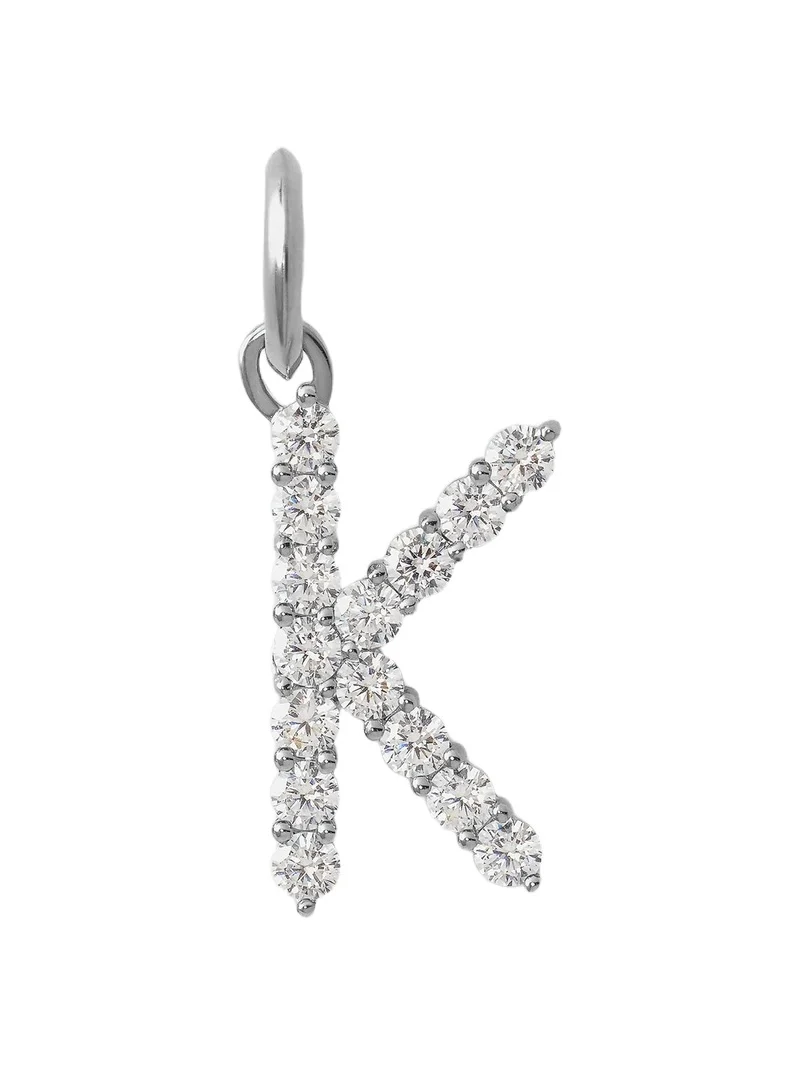 Large Floating Diamond Minimal Block Letter K / 18K White Gold Large Floating Diamond Minimal Block Letter K / 18K White Gold