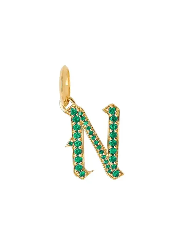 Jennifer Fisher Jennifer Fisher Capital Gothic Letter Charm with Pavé Gemstones Emerald / N
