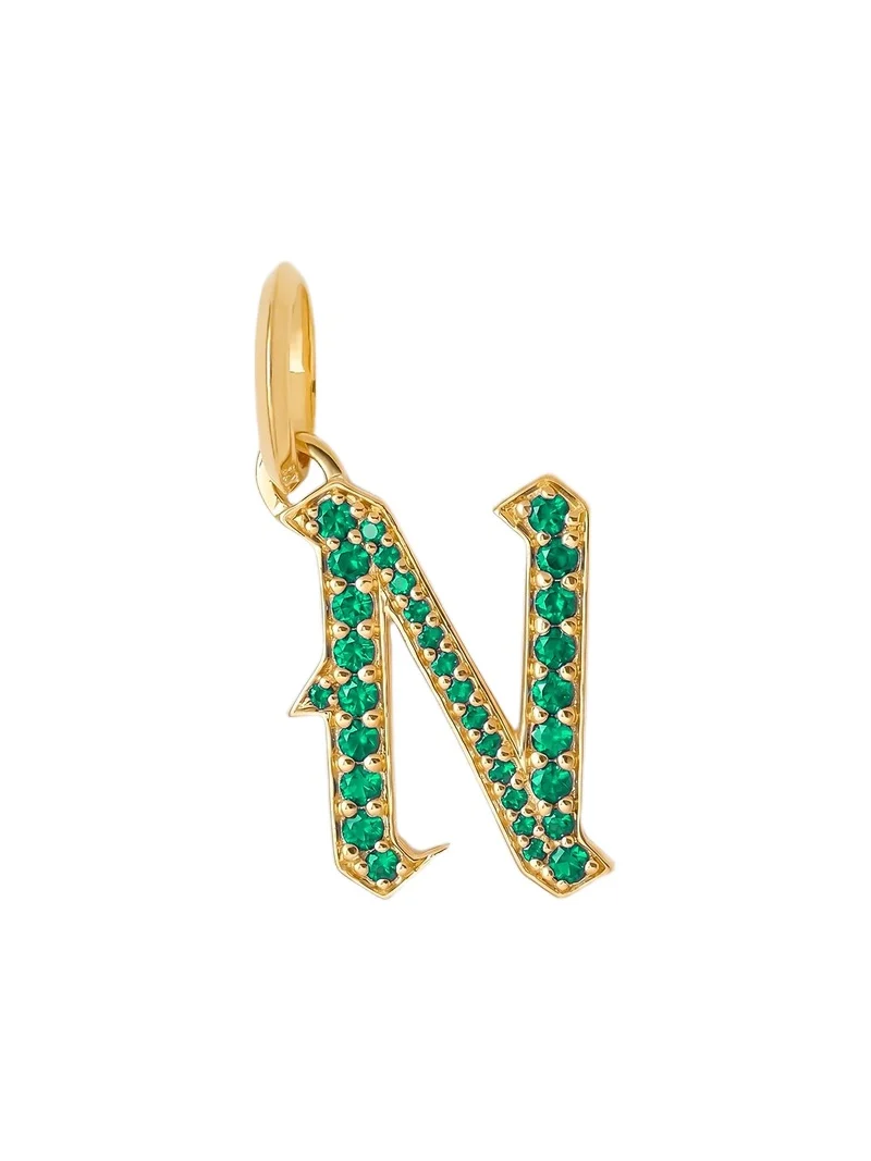 Jennifer Fisher Capital Gothic Letter Charm with Pavé Gemstones Emerald / N Jennifer Fisher Capital Gothic Letter Charm with Pavé Gemstones Emerald / N