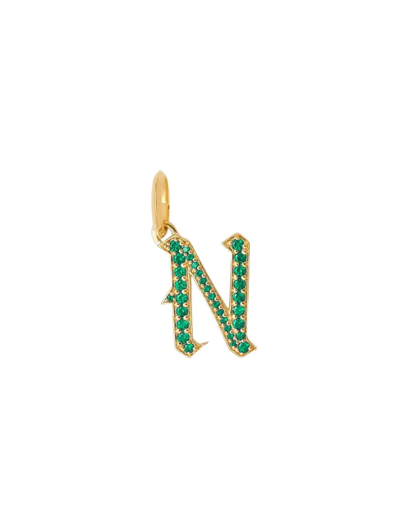 Jennifer Fisher Jennifer Fisher Capital Gothic Letter Charm with Pavé Gemstones Emerald / N