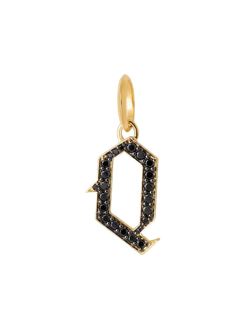 Jennifer Fisher Capital Gothic Letter Charm with Pavé Black Diamonds 18K Yellow Gold / Q