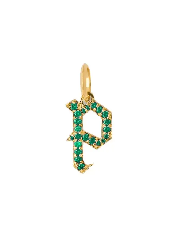 Jennifer Fisher Jennifer Fisher Capital Gothic Letter Charm with Pavé Gemstones Emerald / P