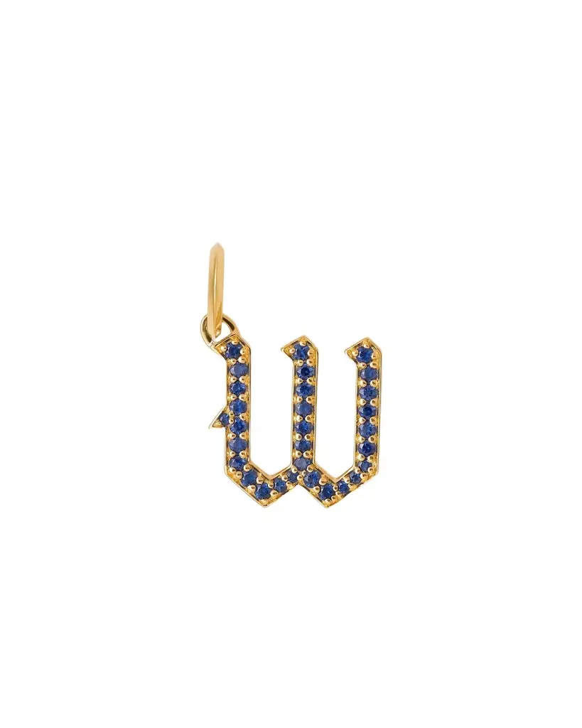 Jennifer Fisher Jennifer Fisher Capital Gothic Letter Charm with Pavé Gemstones Blue Sapphire / W