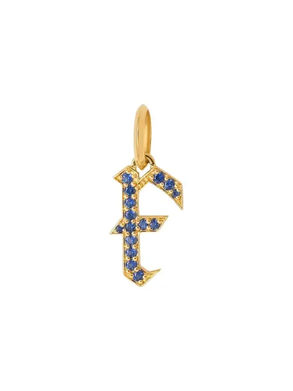 Jennifer Fisher Jennifer Fisher Capital Gothic Letter Charm with Pavé Gemstones Blue Sapphire / F