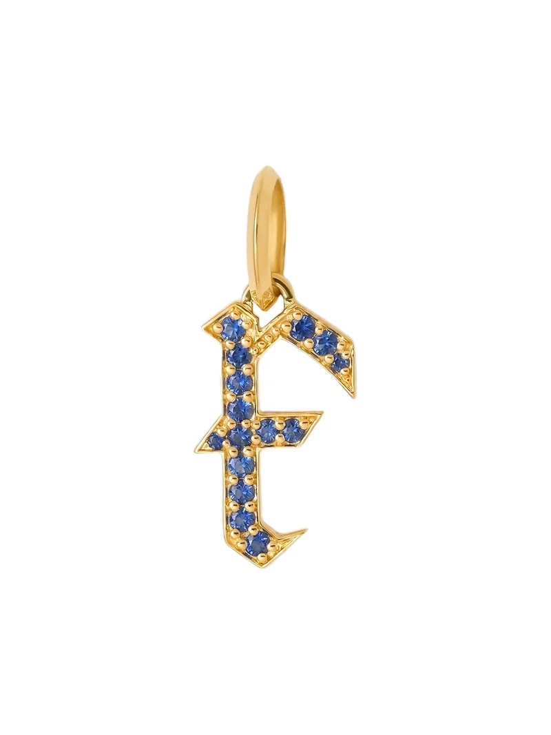 Jennifer Fisher Jennifer Fisher Capital Gothic Letter Charm with Pavé Gemstones Blue Sapphire / F