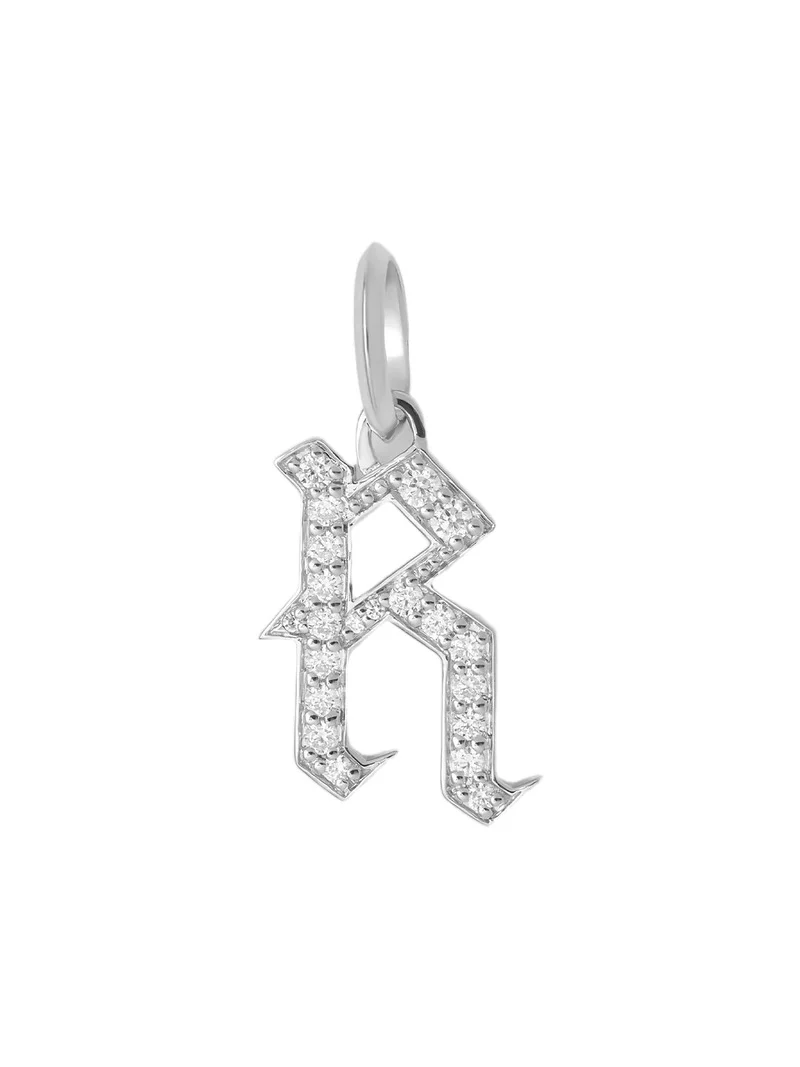 Jennifer Fisher Capital Gothic Letter Charm with Pavé White Diamonds R / 18K White Gold