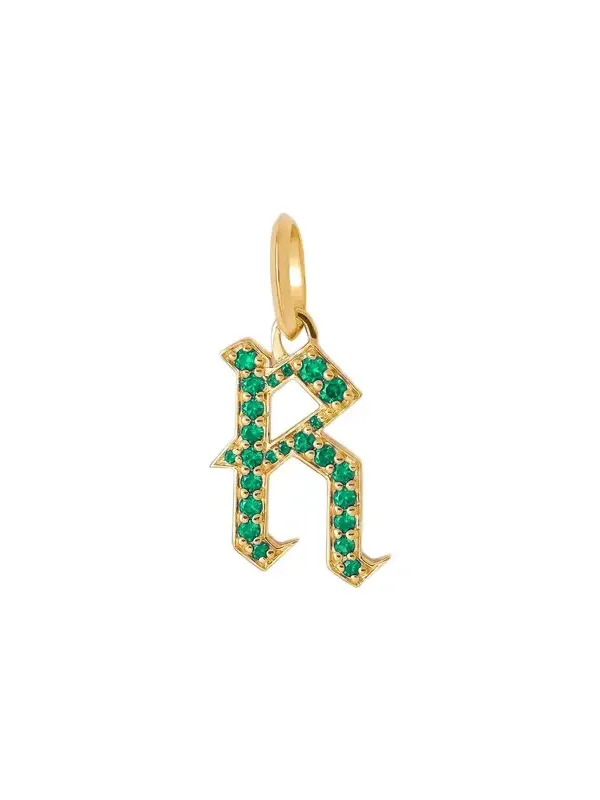 Jennifer Fisher Jennifer Fisher Capital Gothic Letter Charm with Pavé Gemstones Emerald / R