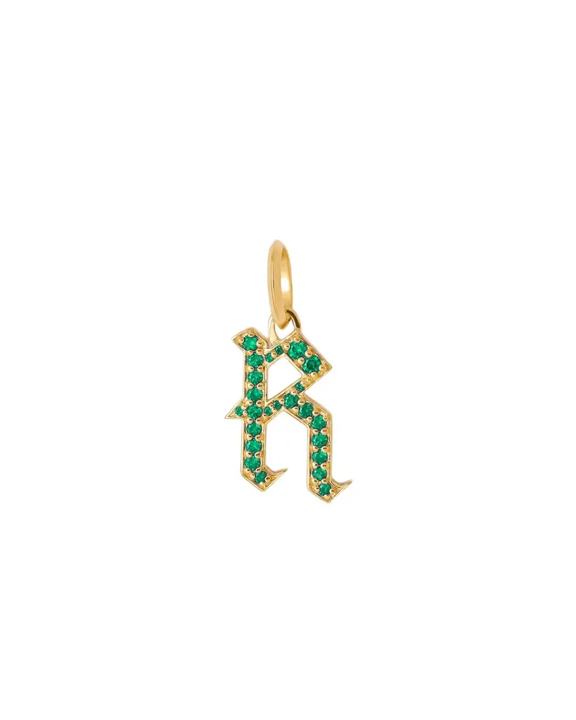 Jennifer Fisher Jennifer Fisher Capital Gothic Letter Charm with Pavé Gemstones Emerald / R