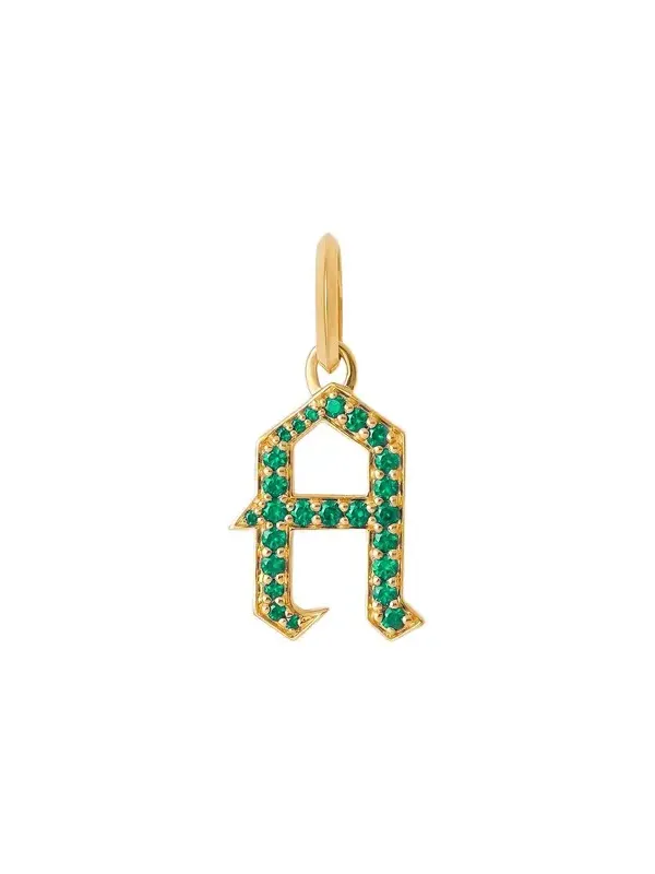 Jennifer Fisher Jennifer Fisher Capital Gothic Letter Charm with Pavé Gemstones Emerald / A