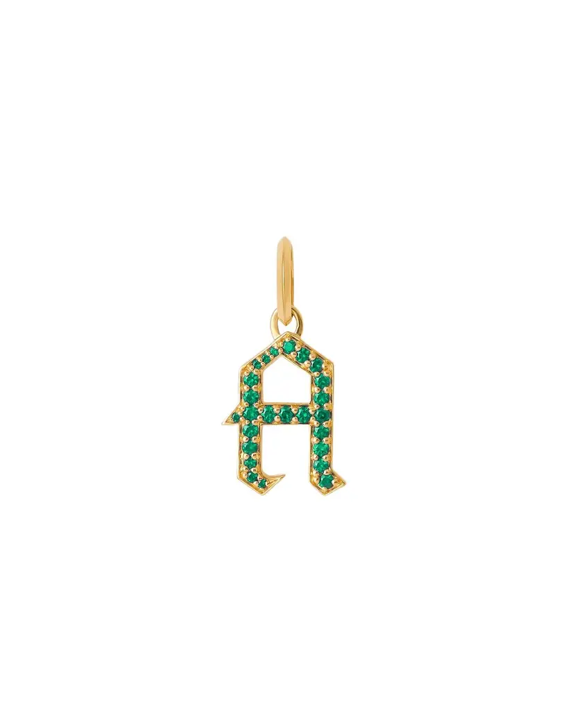 Jennifer Fisher Jennifer Fisher Capital Gothic Letter Charm with Pavé Gemstones Emerald / A