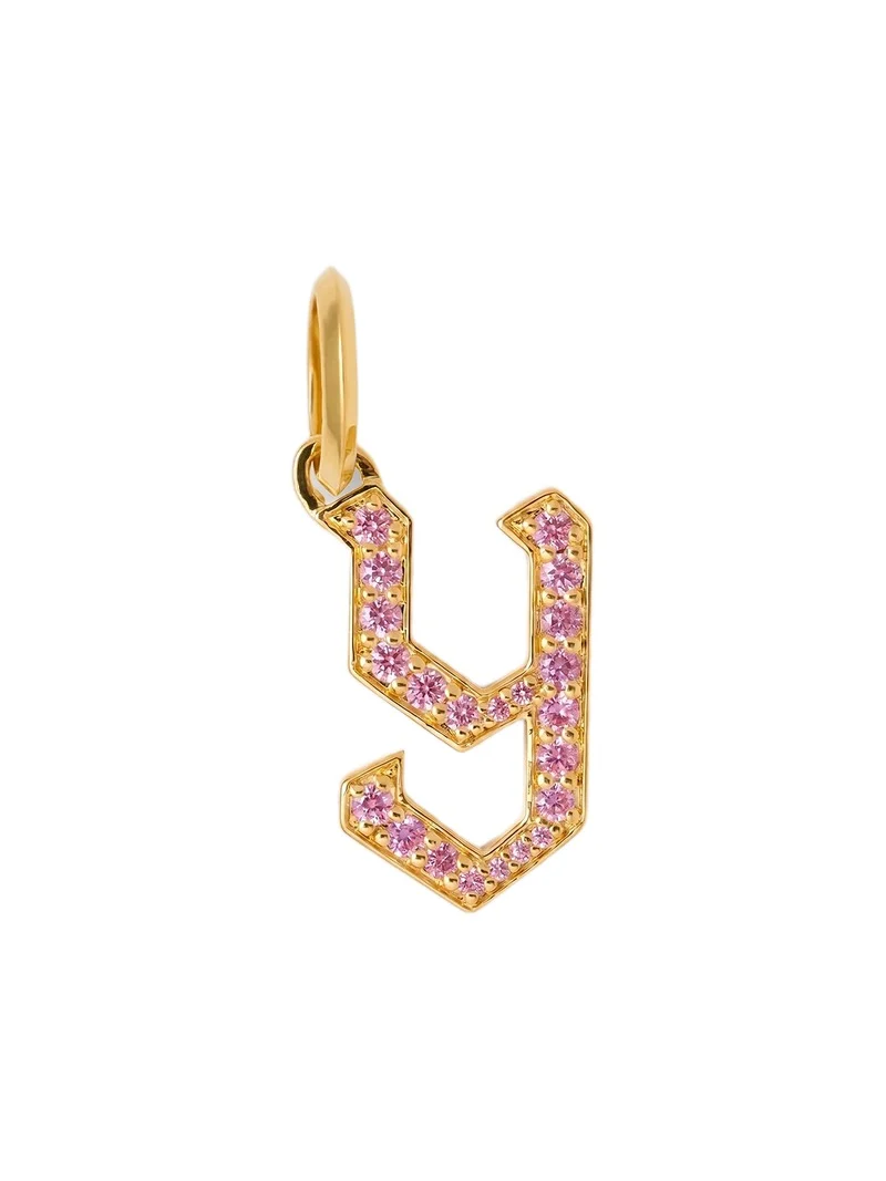 Jennifer Fisher Jennifer Fisher Capital Gothic Letter Charm with Pavé Gemstones Pink Sapphire / Y