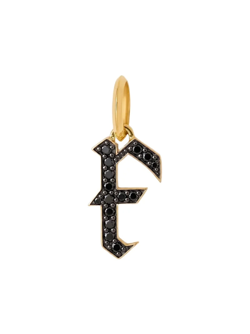 Capital Gothic Letter Charm with Pavé Black Diamonds 18K Yellow Gold / F Capital Gothic Letter Charm with Pavé Black Diamonds 18K Yellow Gold / F