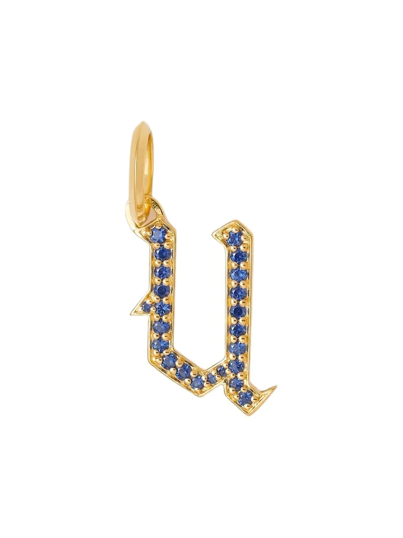 Jennifer Fisher Jennifer Fisher Capital Gothic Letter Charm with Pavé Gemstones Blue Sapphire / U