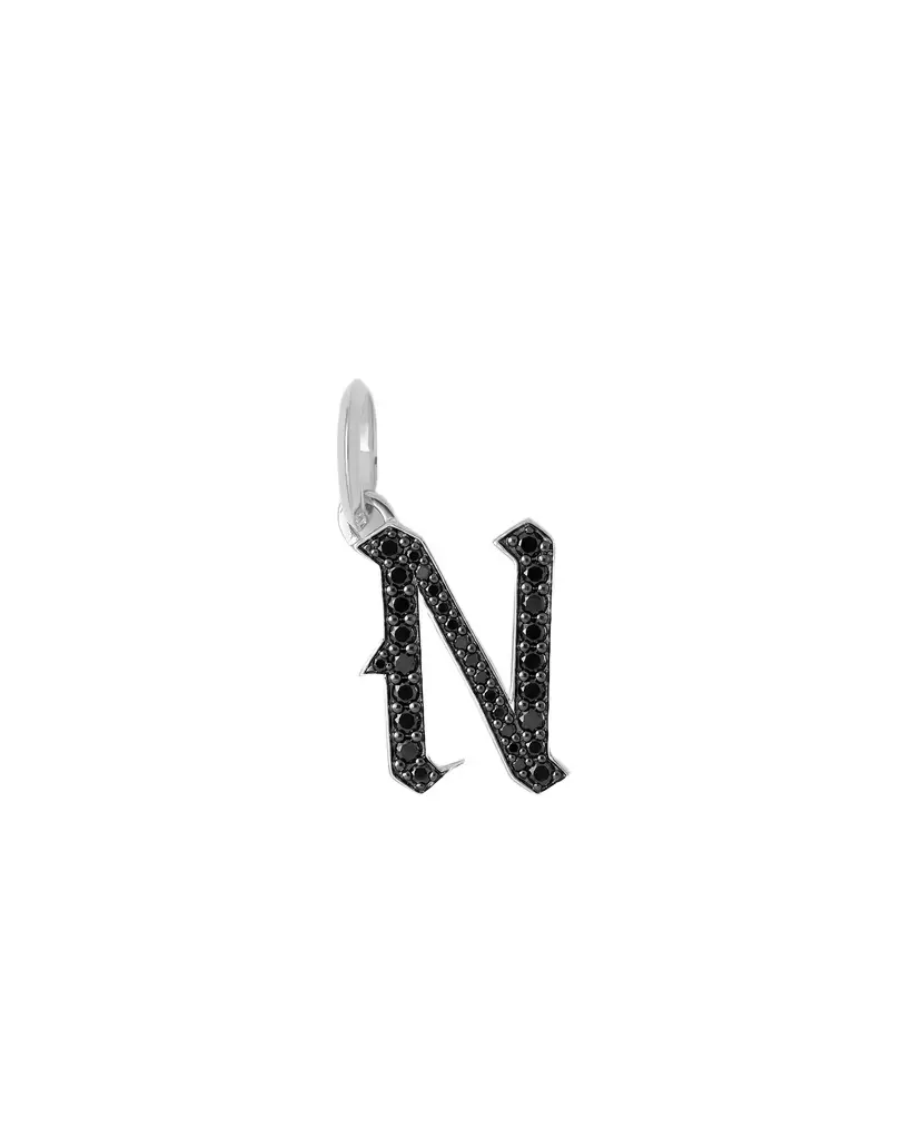 Jennifer Fisher Capital Gothic Letter Charm with Pavé Black Diamonds 18K White Gold / N Jennifer Fisher Capital Gothic Letter Charm with Pavé Black Diamonds 18K White Gold / N