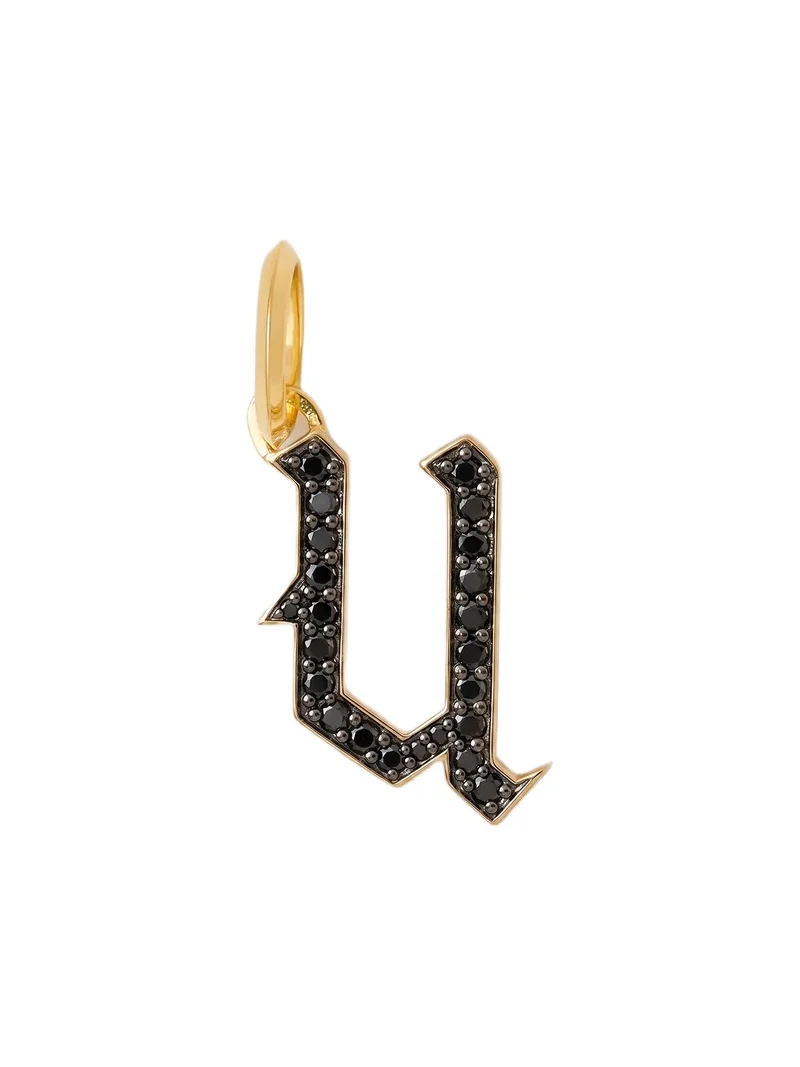 Jennifer Fisher Jennifer Fisher Capital Gothic Letter Charm with Pavé Black Diamonds 18K Yellow Gold / U