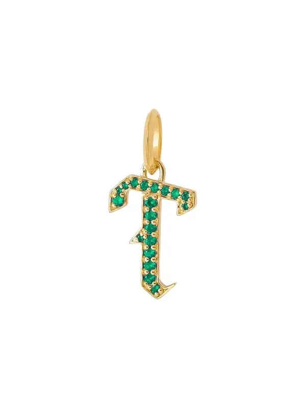Jennifer Fisher Jennifer Fisher Capital Gothic Letter Charm with Pavé Gemstones Emerald / T