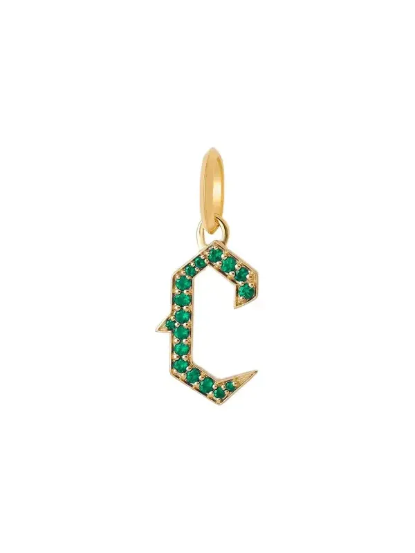 Jennifer Fisher Jennifer Fisher Capital Gothic Letter Charm with Pavé Gemstones Emerald / C