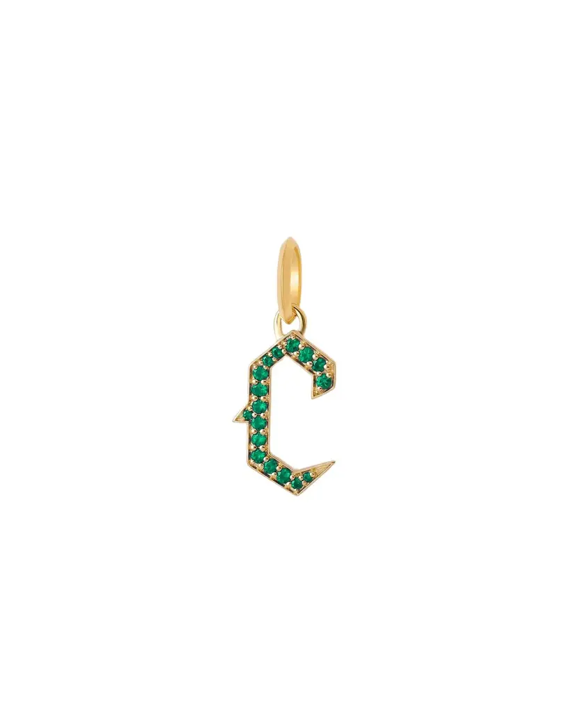 Jennifer Fisher Jennifer Fisher Capital Gothic Letter Charm with Pavé Gemstones Emerald / C