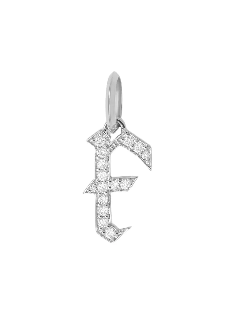 Capital Gothic Letter Charm with Pavé White Diamonds F / 18K White Gold Capital Gothic Letter Charm with Pavé White Diamonds F / 18K White Gold