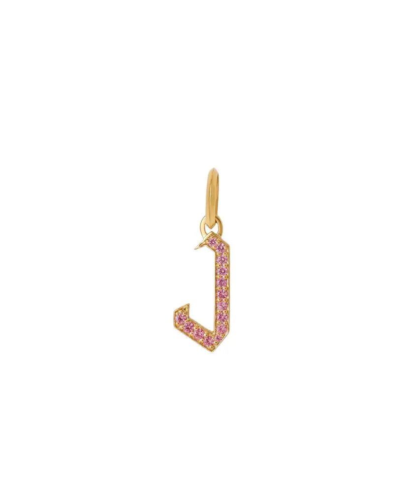 Jennifer Fisher Capital Gothic Letter Charm with Pavé Gemstones Pink Sapphire / J Jennifer Fisher Capital Gothic Letter Charm with Pavé Gemstones Pink Sapphire / J