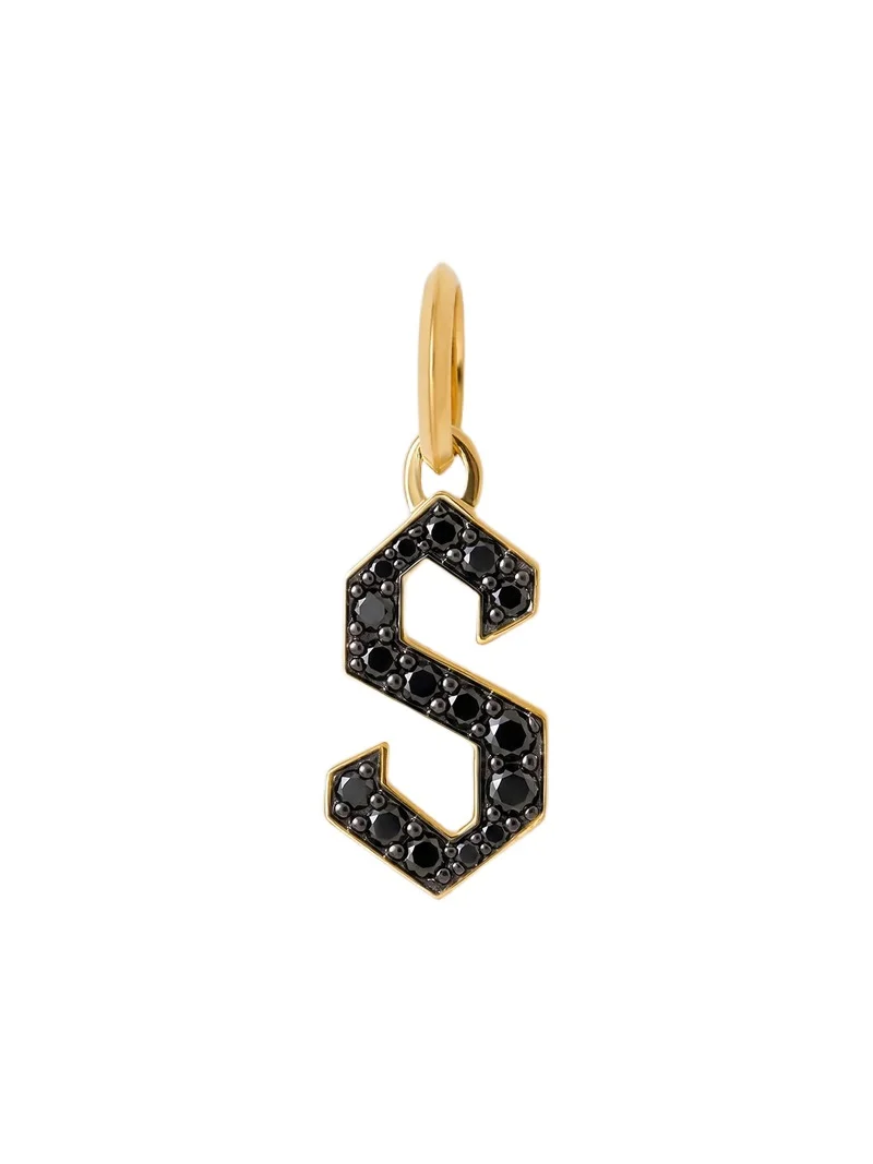 Jennifer Fisher Jennifer Fisher Capital Gothic Letter Charm with Pavé Black Diamonds 18K Yellow Gold / S