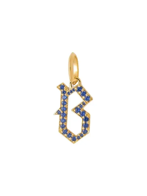 Jennifer Fisher Jennifer Fisher Capital Gothic Letter Charm with Pavé Gemstones Blue Sapphire / B
