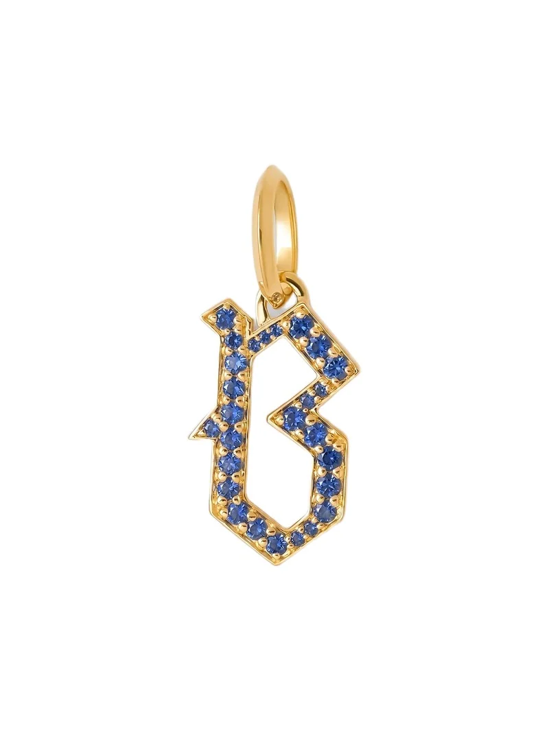 Jennifer Fisher Jennifer Fisher Capital Gothic Letter Charm with Pavé Gemstones Blue Sapphire / B