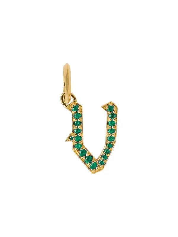 Jennifer Fisher Jennifer Fisher Capital Gothic Letter Charm with Pavé Gemstones Emerald / V