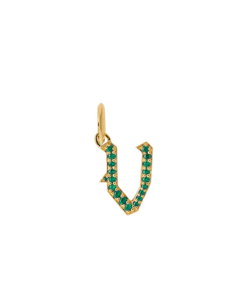 Jennifer Fisher Jennifer Fisher Capital Gothic Letter Charm with Pavé Gemstones Emerald / V