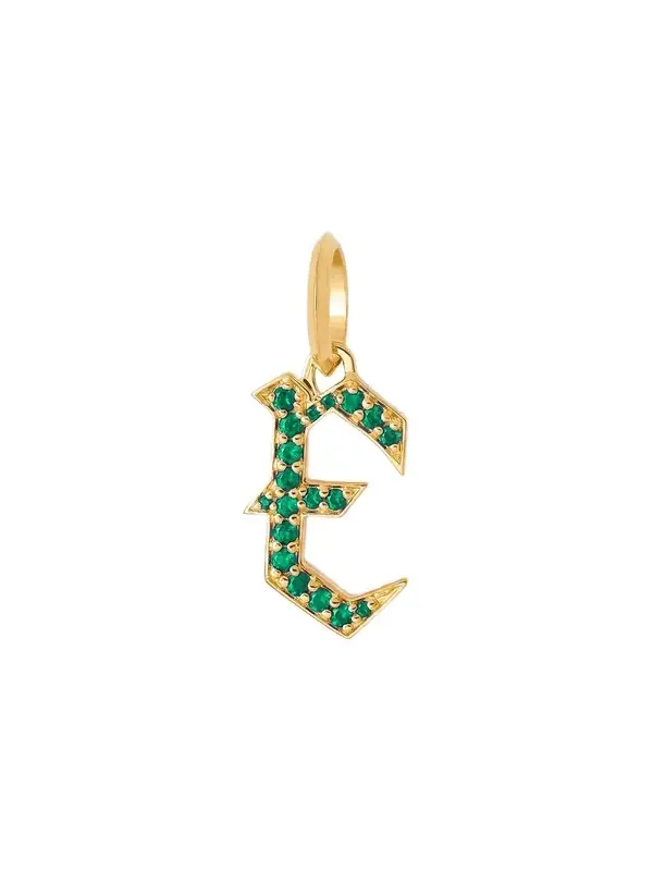 Jennifer Fisher Jennifer Fisher Capital Gothic Letter Charm with Pavé Gemstones Emerald / E