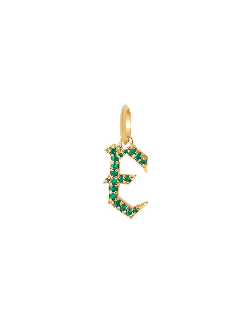 Jennifer Fisher Jennifer Fisher Capital Gothic Letter Charm with Pavé Gemstones Emerald / E