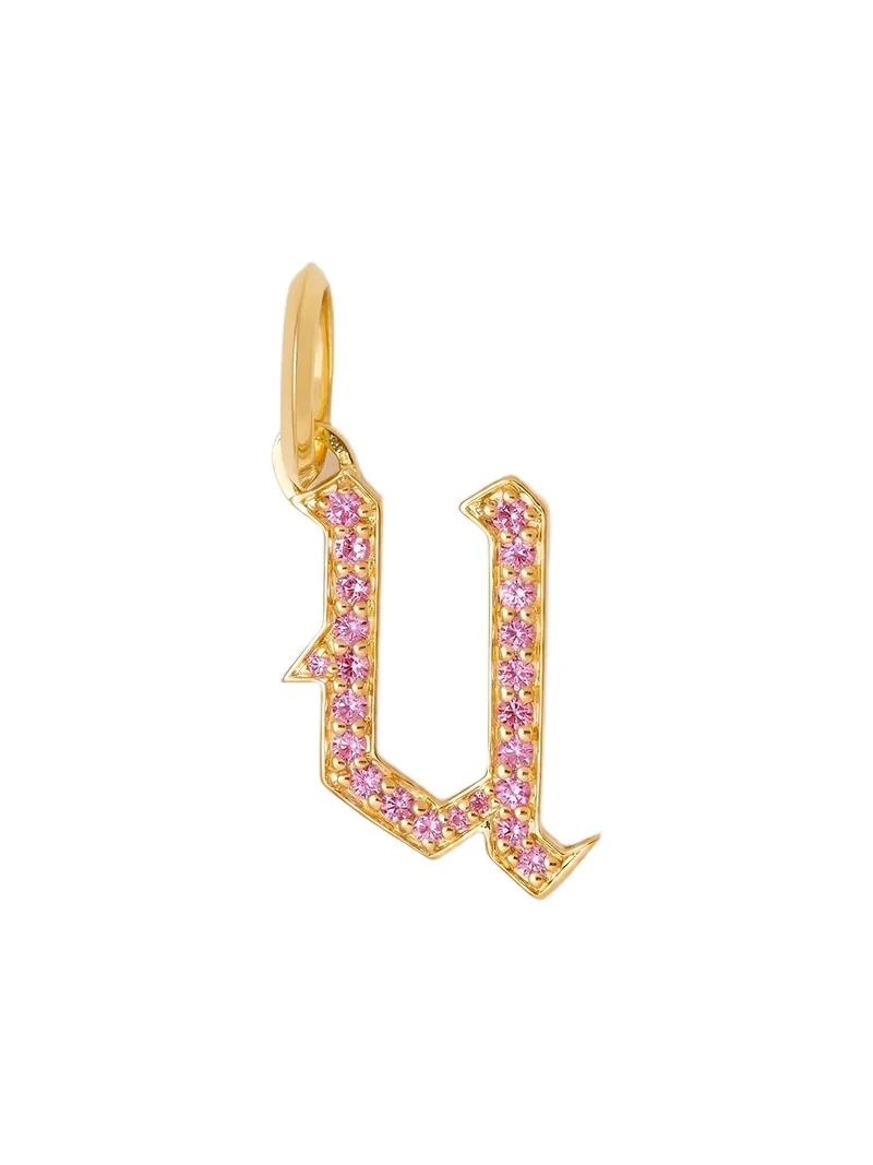 Jennifer Fisher Jennifer Fisher Capital Gothic Letter Charm with Pavé Gemstones Pink Sapphire / U