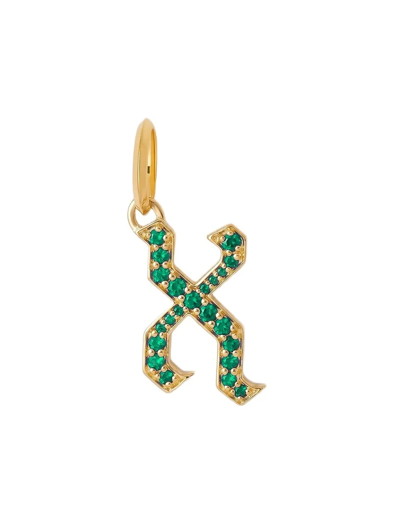 Jennifer Fisher Jennifer Fisher Capital Gothic Letter Charm with Pavé Gemstones Emerald / X