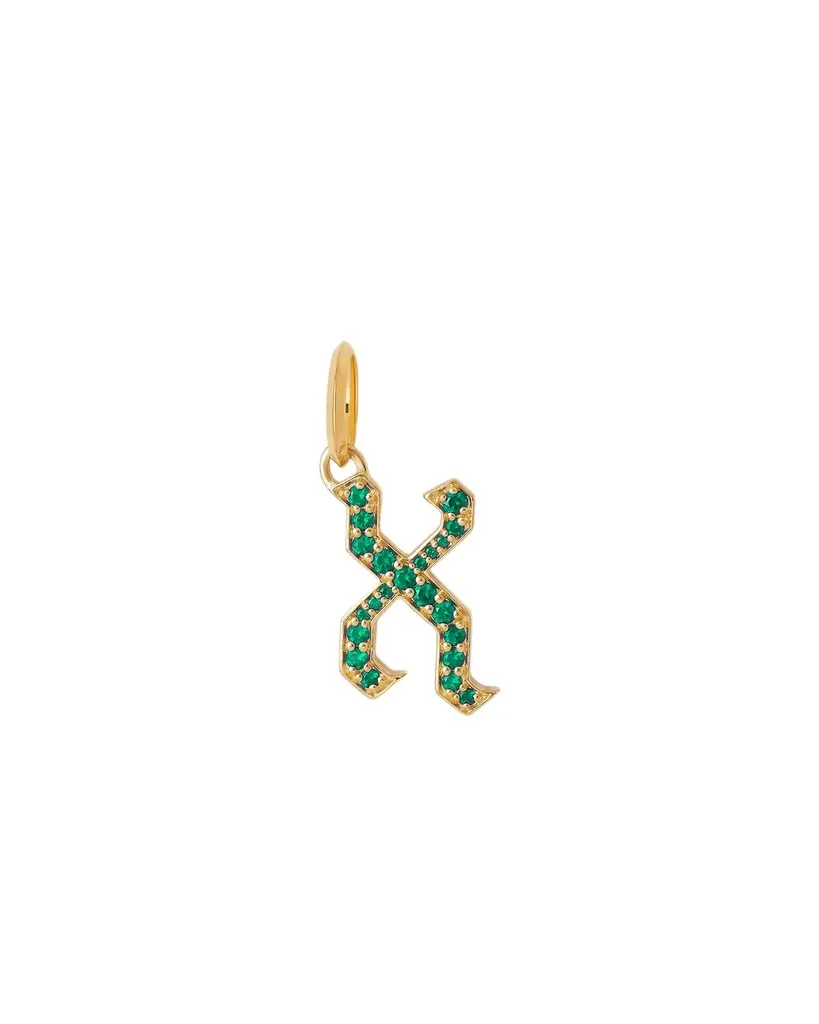 Jennifer Fisher Jennifer Fisher Capital Gothic Letter Charm with Pavé Gemstones Emerald / X