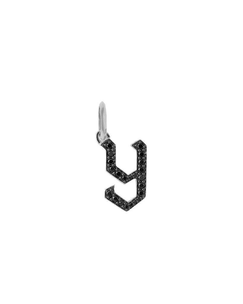 Jennifer Fisher Jennifer Fisher Capital Gothic Letter Charm with Pavé Black Diamonds 18K White Gold / Y