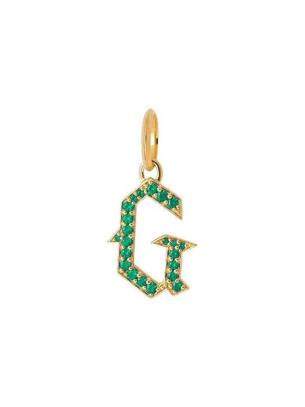 Jennifer Fisher Jennifer Fisher Capital Gothic Letter Charm with Pavé Gemstones Emerald / G