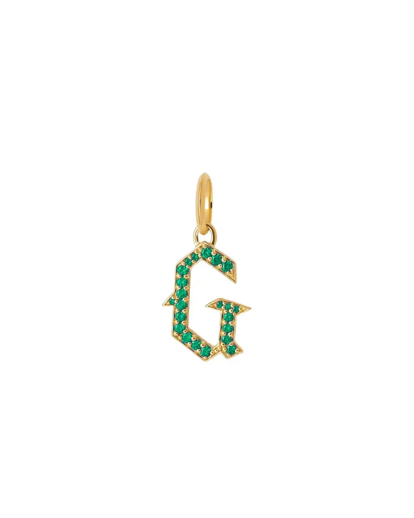 Jennifer Fisher Jennifer Fisher Capital Gothic Letter Charm with Pavé Gemstones Emerald / G