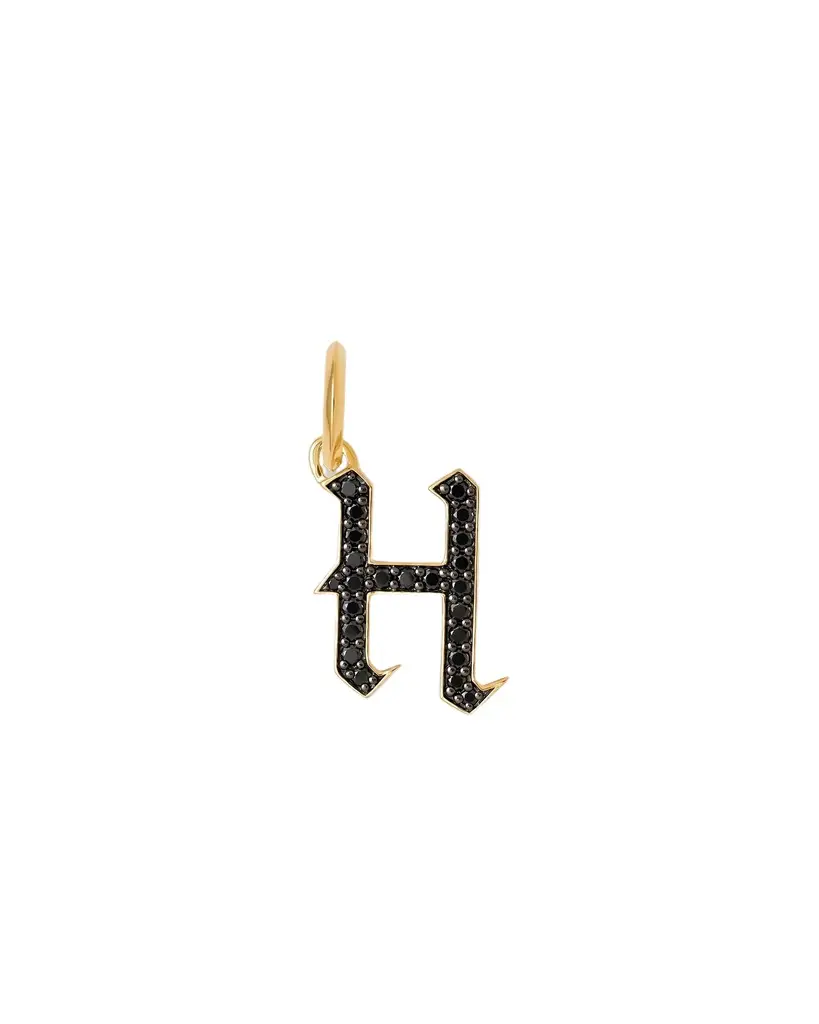 Jennifer Fisher Jennifer Fisher Capital Gothic Letter Charm with Pavé Black Diamonds 18K Yellow Gold / H