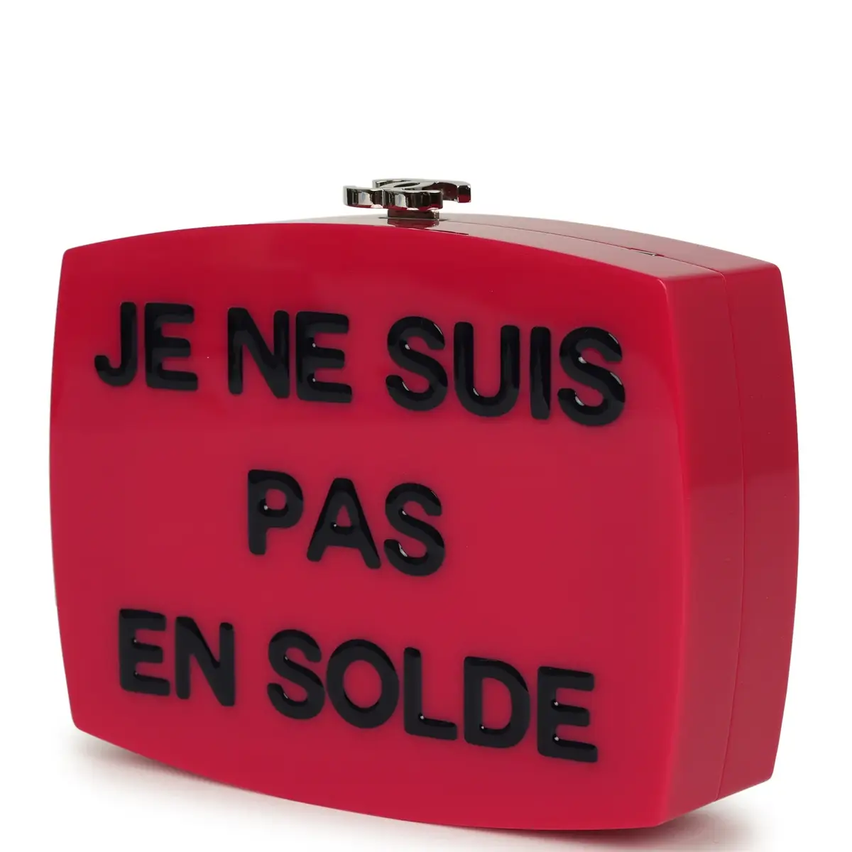 Chanel Chanel "Je Ne Suis Pas En Solde" Minaudiere Clutch with Chain Fuchsia, Navy Blue Plexiglass, Resin Silver Hardware | Thumbnail 5 Chanel Chanel "Je Ne Suis Pas En Solde" Minaudiere Clutch with Chain Fuchsia, Navy Blue Plexiglass, Resin Silver Hardware | Thumbnail 5