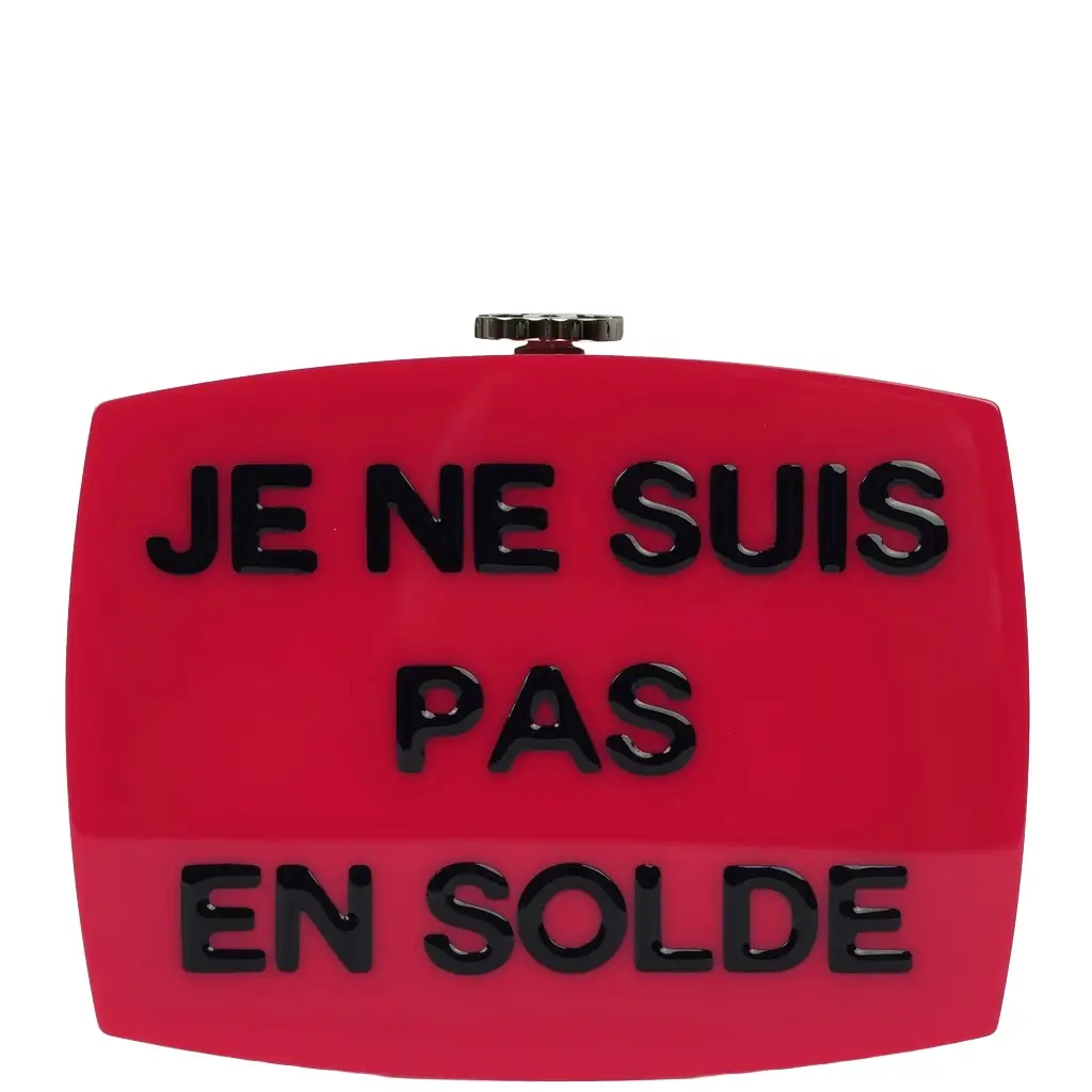 Chanel Chanel "Je Ne Suis Pas En Solde" Minaudiere Clutch with Chain Fuchsia, Navy Blue Plexiglass, Resin Silver Hardware