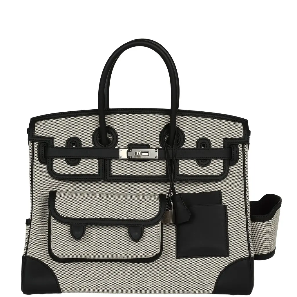 HERMÈS Hermes Birkin 35 Cargo Ecru-Black Swift and Toile H Canvas Palladium Hardware