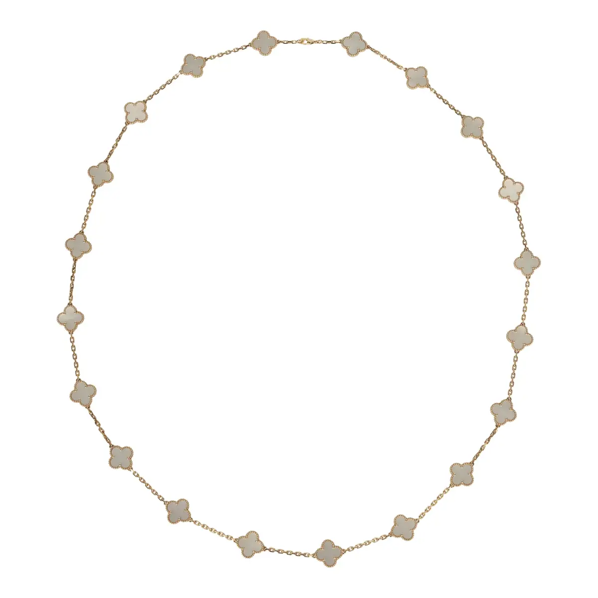 Van Cleef & Arpels Van Cleef & Arpels Vintage Alhambra 20 Motif Long Necklace White Mother of Pearl, 18K Yellow Gold | Thumbnail 2 Van Cleef & Arpels Van Cleef & Arpels Vintage Alhambra 20 Motif Long Necklace White Mother of Pearl, 18K Yellow Gold | Thumbnail 2