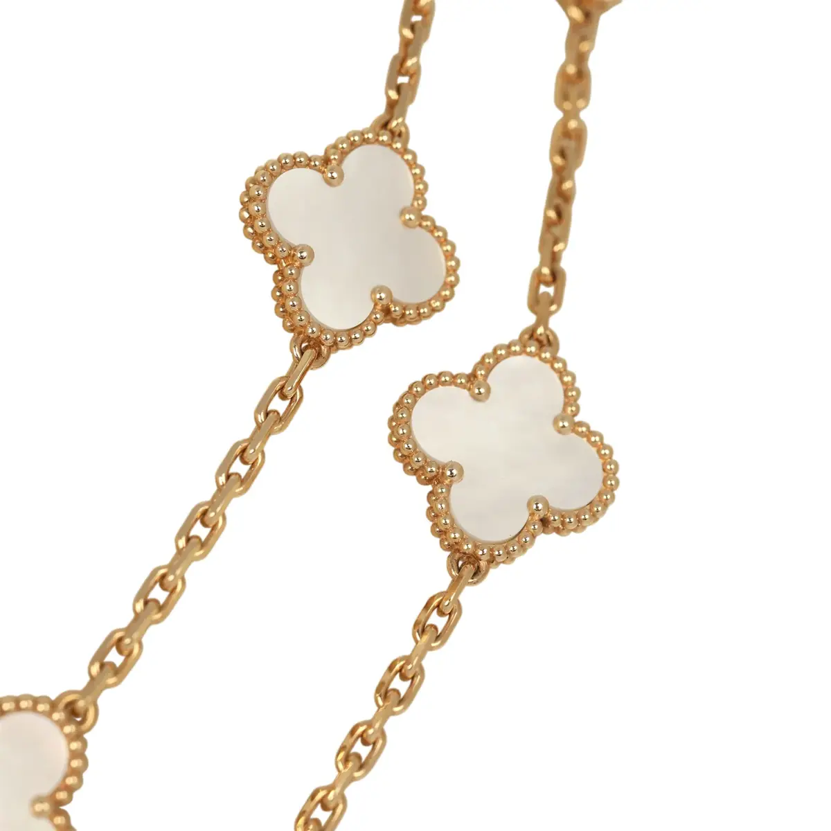 Van Cleef & Arpels Van Cleef & Arpels Vintage Alhambra 20 Motif Long Necklace White Mother of Pearl, 18K Yellow Gold | Thumbnail 4 Van Cleef & Arpels Van Cleef & Arpels Vintage Alhambra 20 Motif Long Necklace White Mother of Pearl, 18K Yellow Gold | Thumbnail 4