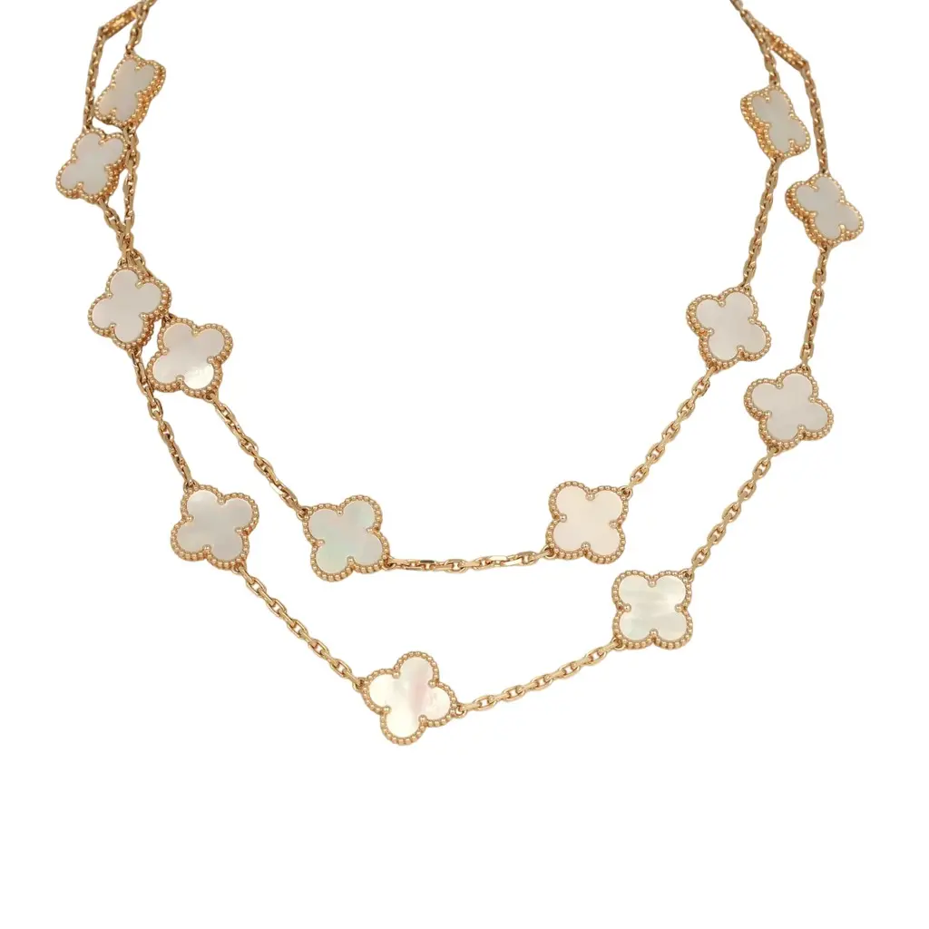 Van Cleef & Arpels Van Cleef & Arpels Vintage Alhambra 20 Motif Long Necklace White Mother of Pearl, 18K Yellow Gold