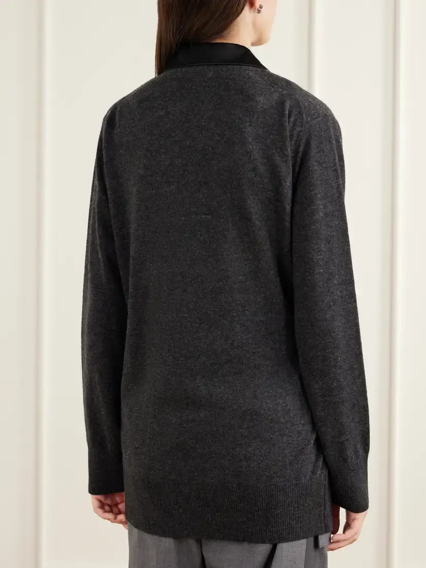 Sacai Layered Satin-trimmed Wool Cardigan | Thumbnail 4 Sacai Layered Satin-trimmed Wool Cardigan | Thumbnail 4